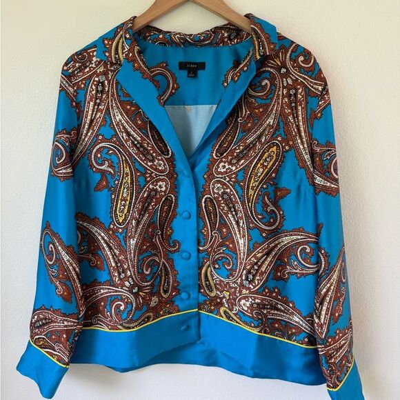 J.Crew Drapey Button-Up Shirt in Blue Paisley Print | Large - Picture 1 of 8